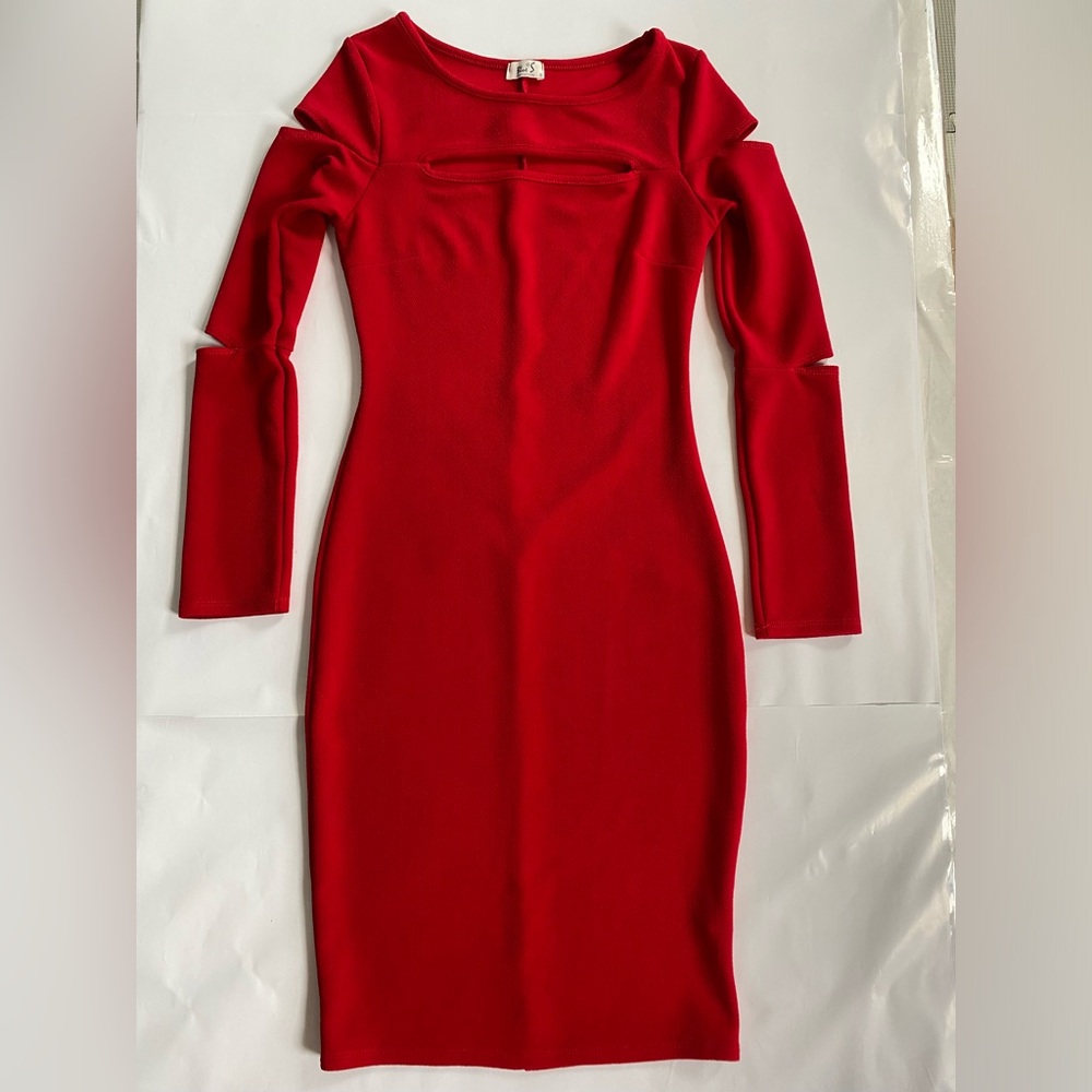 Blue S Red Dress Cut Out Sections Along Sleeves & Chest